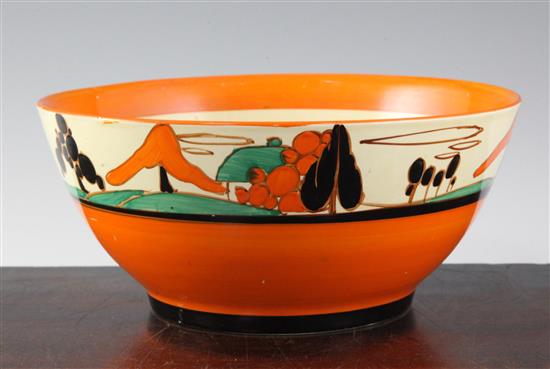 A Clarice Cliff house and trees pattern bowl, diameter 22cm (8.7in.)